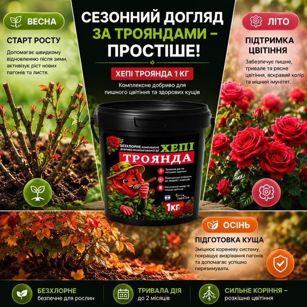 Удобрение для роз и цветущих Хеппи Троянда, 1 кг RHT0192 фото